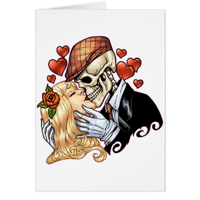 Skull Kiss met hart en Rozen van Al Rio (Voorkant)