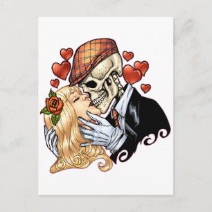 Skull Kiss met hart en Rozen van Al Rio Briefkaart