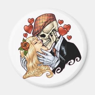 Skull Kiss met hart en Rozen van Al Rio Magneet