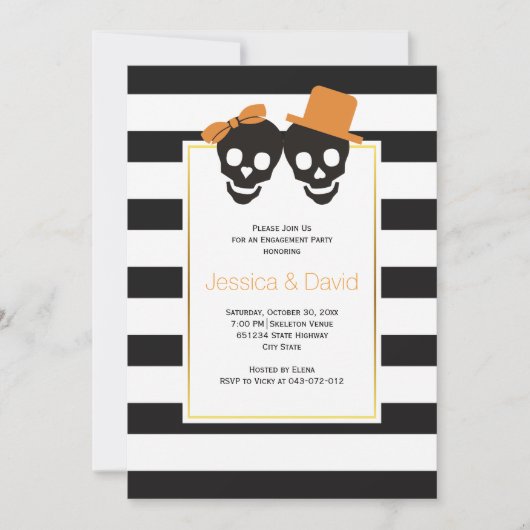 Skull-koppel Halloween bruiloft verloffeest Kaart (Voorkant)