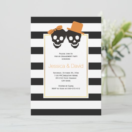 Skull-koppel Halloween bruiloft verloffeest Kaart (Staand voorkant)