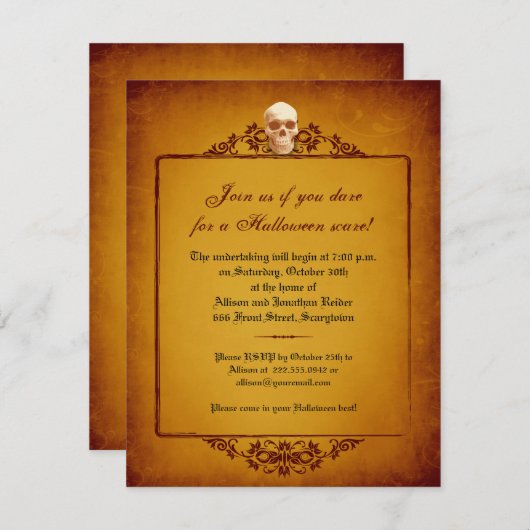 Skull Lijst Halloween Invitation Kaart (Voorkant / Achterkant)