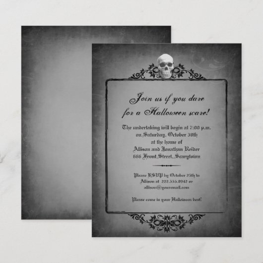 Skull Lijst Halloween Invitation Kaart (Voorkant / Achterkant)