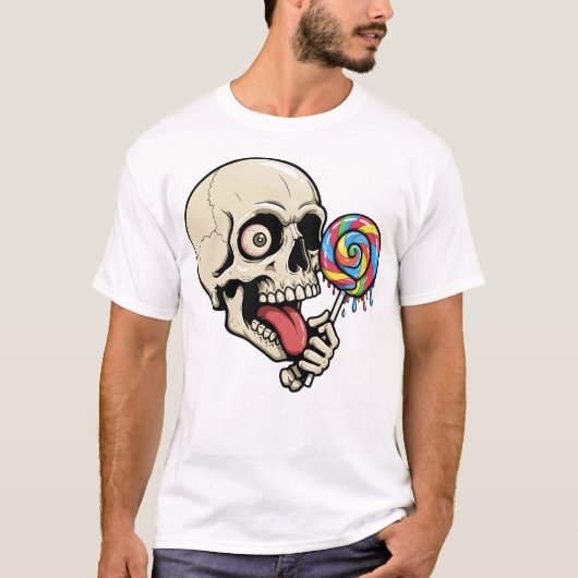 Skull Lollipop T-shirt - Creepy Skeleton Snoep (Voorkant)