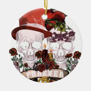 Skull Love Marriage Skeleton Couple Keramisch Ornament