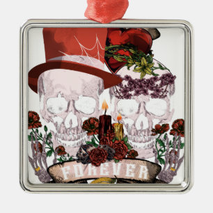 Skull Love Marriage Skeleton Couple Metalen Ornament