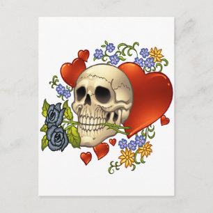 Skull Love - Skulls, Rozen and Hearts by Al Rio Briefkaart