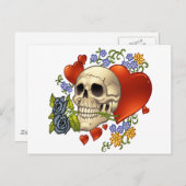 Skull Love - Skulls, Rozen and Hearts by Al Rio Briefkaart (Voorkant / Achterkant)