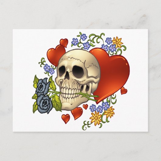 Skull Love - Skulls, Rozen and Hearts by Al Rio Briefkaart (Voorkant)