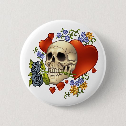 Skull Love - Skulls, Rozen and Hearts by Al Rio Ronde Button 5,7 Cm (Voorkant)