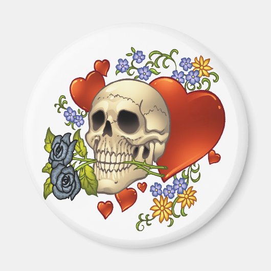 Skull Love - Skulls, Rozen en harten van Al Rio Magneet (Voorkant)