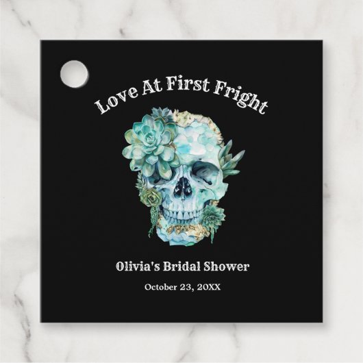 Skull Love tijdens het eerste angstige Halloween V Bedankjes Labels (Voorkant)