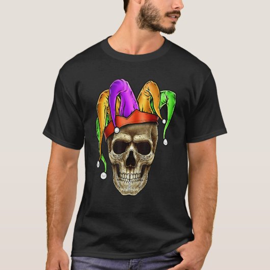 Skull Mardi Gras Jester Joker Carnival NOLA Louisi T-shirt (Voorkant)