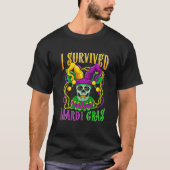 Skull Mardi Gras Jester Pet Skeleton I Survived Ma T-shirt (Voorkant)