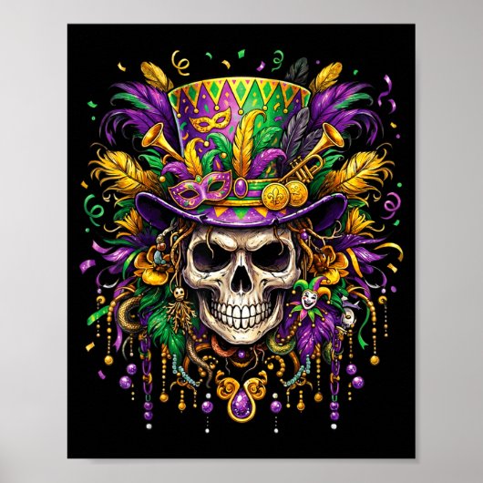 Skull Mardi Gras Men Women Kids Carnival New Orlea Poster (Voorkant)