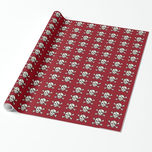Skull - Maroon Glossy Wrapping Paper, 30 x 15 inch Cadeaupapier (Uitgerold)