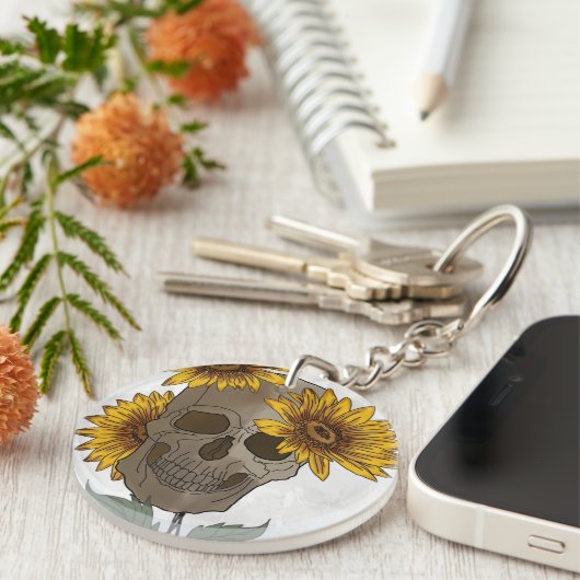 Skull Meets Sunflower  Sleutelhanger (Voorkant Rechts)