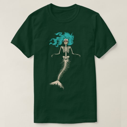 Skull Mermaid Goth Skeleton Long Sapphire Hair T-shirt (Design voorkant)