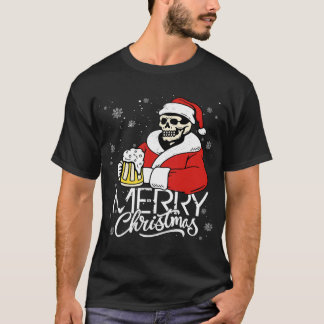 Skull Merry Kerstmis Pet Santa Claus Drink T-shirt