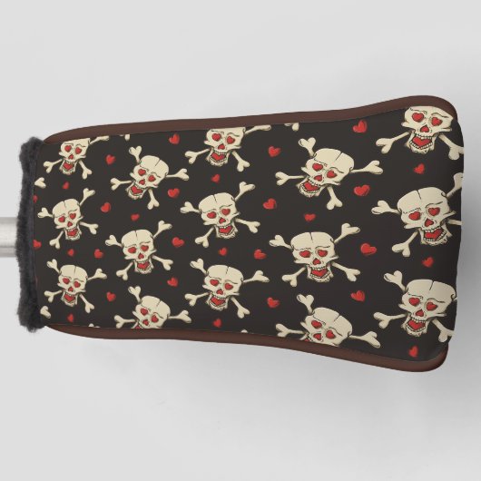 Skull met Hearts Pattern Golfheadcover (Voorkant)