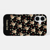 Skull met Hearts Pattern iPhone 16 Hoesje (Achterkant horizontaal)