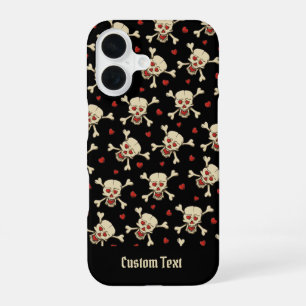 Skull met Hearts Pattern iPhone 16 Hoesje
