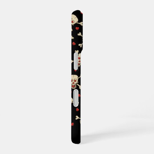 Skull met Hearts Pattern iPhone 16 Hoesje (Rechterkant)