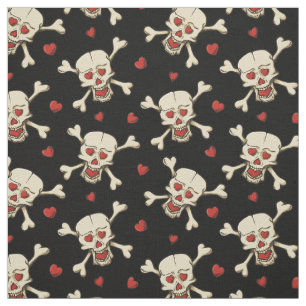 Skull met Hearts Pattern Stof