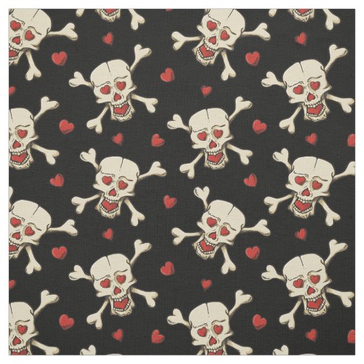 Skull met Hearts Pattern Stof (Swatch)