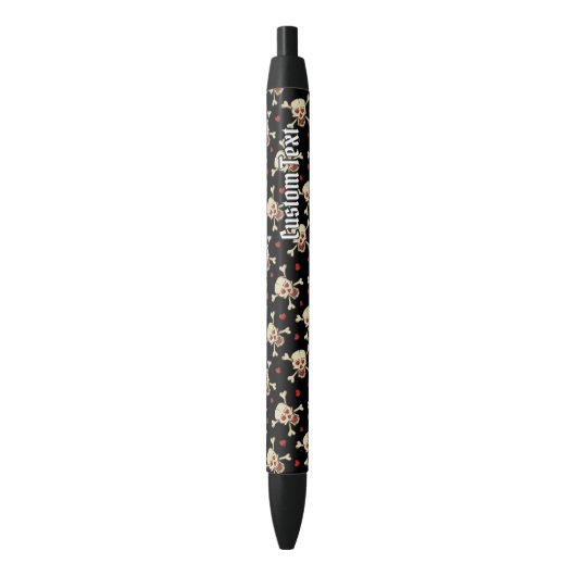 Skull met Hearts Pattern Zwarte Inkt Pen (Voorkant Verticaal)