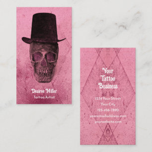 Skull met top-hat gothic roze visitekaartje