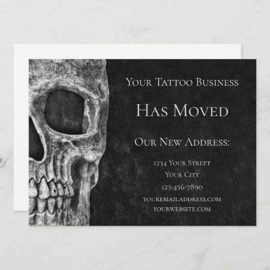 Skull Moving Cool Gothic Black White Tattoo Shop Aankondiging (Voorkant / Achterkant)
