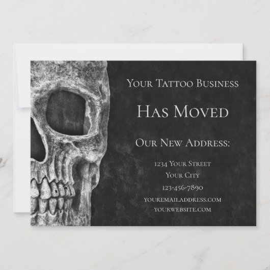 Skull Moving Cool Gothic Black White Tattoo Shop Aankondiging (Voorkant)