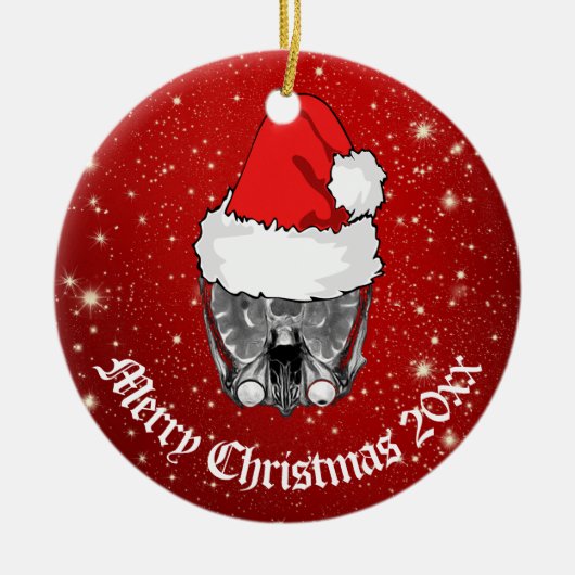 Skull MRI Santa hat "Kerstmis 20xx"   Keramisch Ornament (Voorkant)