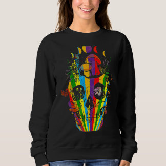 Skull Mushroom Mycoloog Butterfly Colorful Strip Trui
