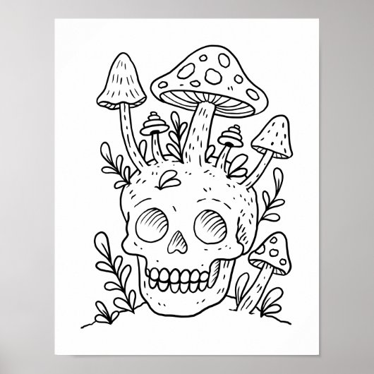 Skull & Mushrooms Poster voor volwassen kleuren (Voorkant)