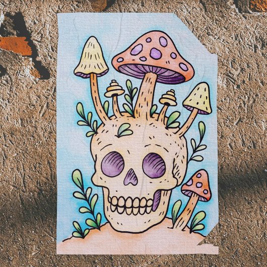 Skull & Mushrooms Poster voor volwassen kleuren