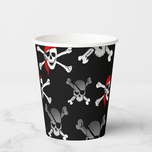 Skull n botten Black Party Pirates Paper Cups Papieren Bekers (Voorkant)