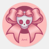 Skull 'n Bows Ronde Sticker (Voorkant)