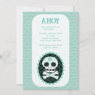 Skull n Crossbones Blauwgroen ontwerpkennisgeving  Kaart