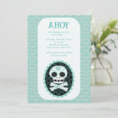 Skull n Crossbones Blauwgroen ontwerpkennisgeving  Kaart (Staand voorkant)