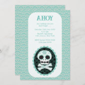 Skull n Crossbones Blauwgroen ontwerpkennisgeving  Kaart (Voorkant / Achterkant)