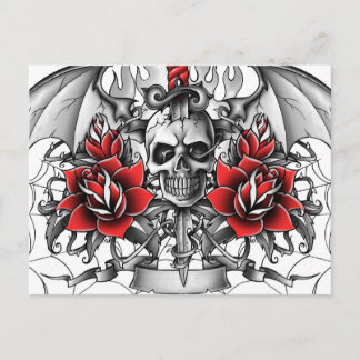Skull n Dagger met Devil wings Briefkaart