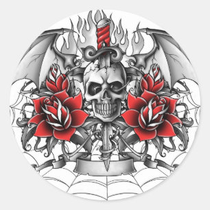 Skull n Dagger met Devil wings Ronde Sticker