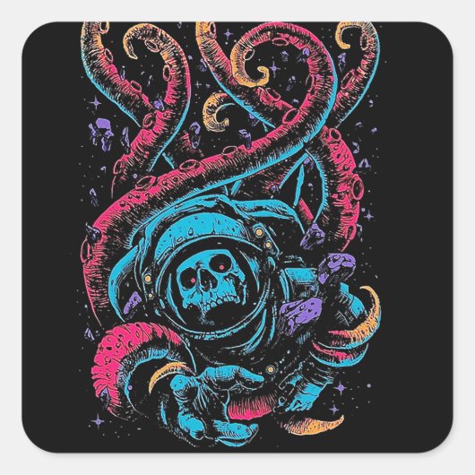 Skull Octopus Horror, Gothic Skull Vierkante Sticker (Voorkant)