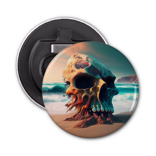 Skull on the beach button flesopener (Voorkant)