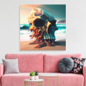 Skull on the beach canvas afdruk (Insitu (Woonkamer))