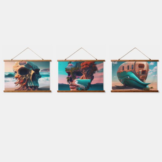 Skull on the beach hangend wandkleed (Driedubbel)