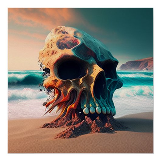 Skull on the beach perfect poster (Voorkant)