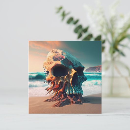 Skull on the beach save the date (Staand voorkant)